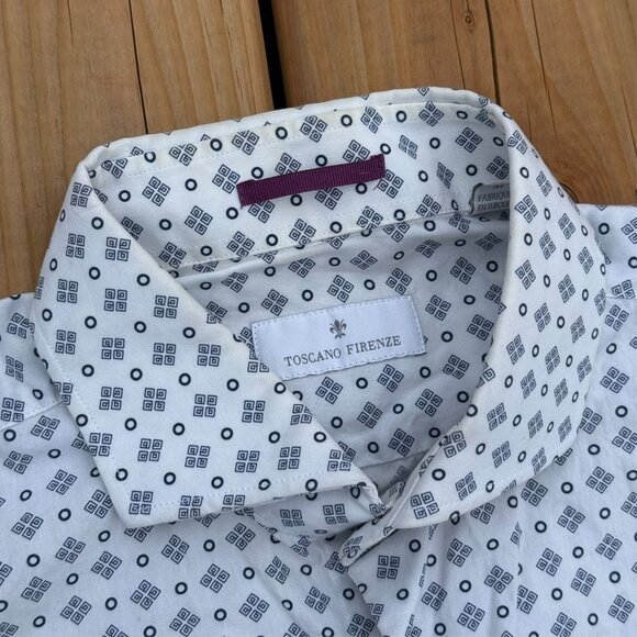 Toscano Fireze Dress Shirt Polka Dot Long Sleeve Button Up White Medium - Picture 5 of 7